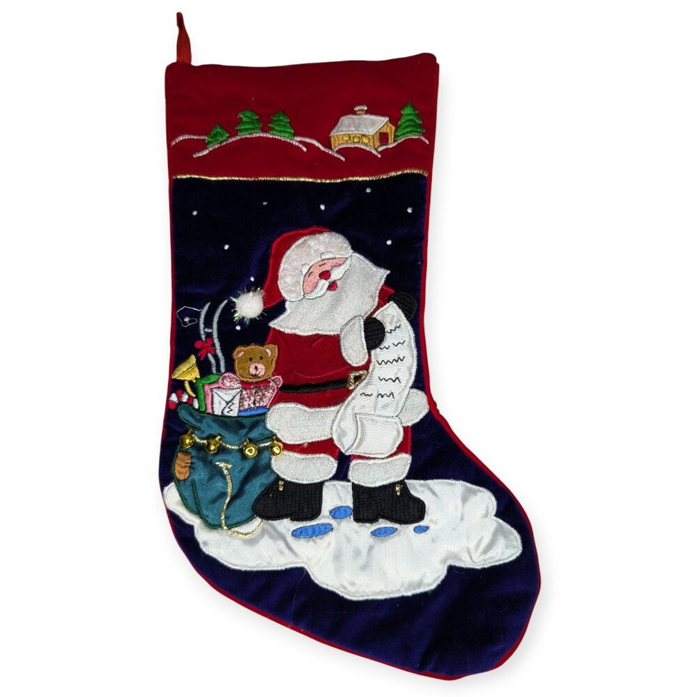 Smiling Santa w/Toy Sack & Bells Christmas Stocking
